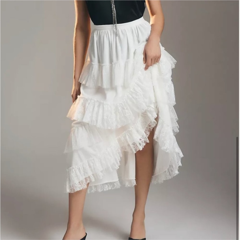 Anthropologie Forever That Girl - White Ruffled Midi Skirt